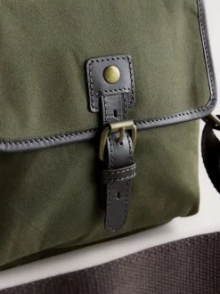 Khaki Green Wax Cotton Cross-Body Bag