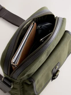 Khaki Green Wax Cotton Cross-Body Bag