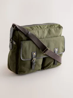 Khaki Green Wax Cotton Messenger Bag