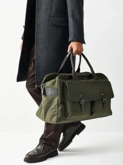 Khaki Green Wax Cotton Weekend Holdall Bag