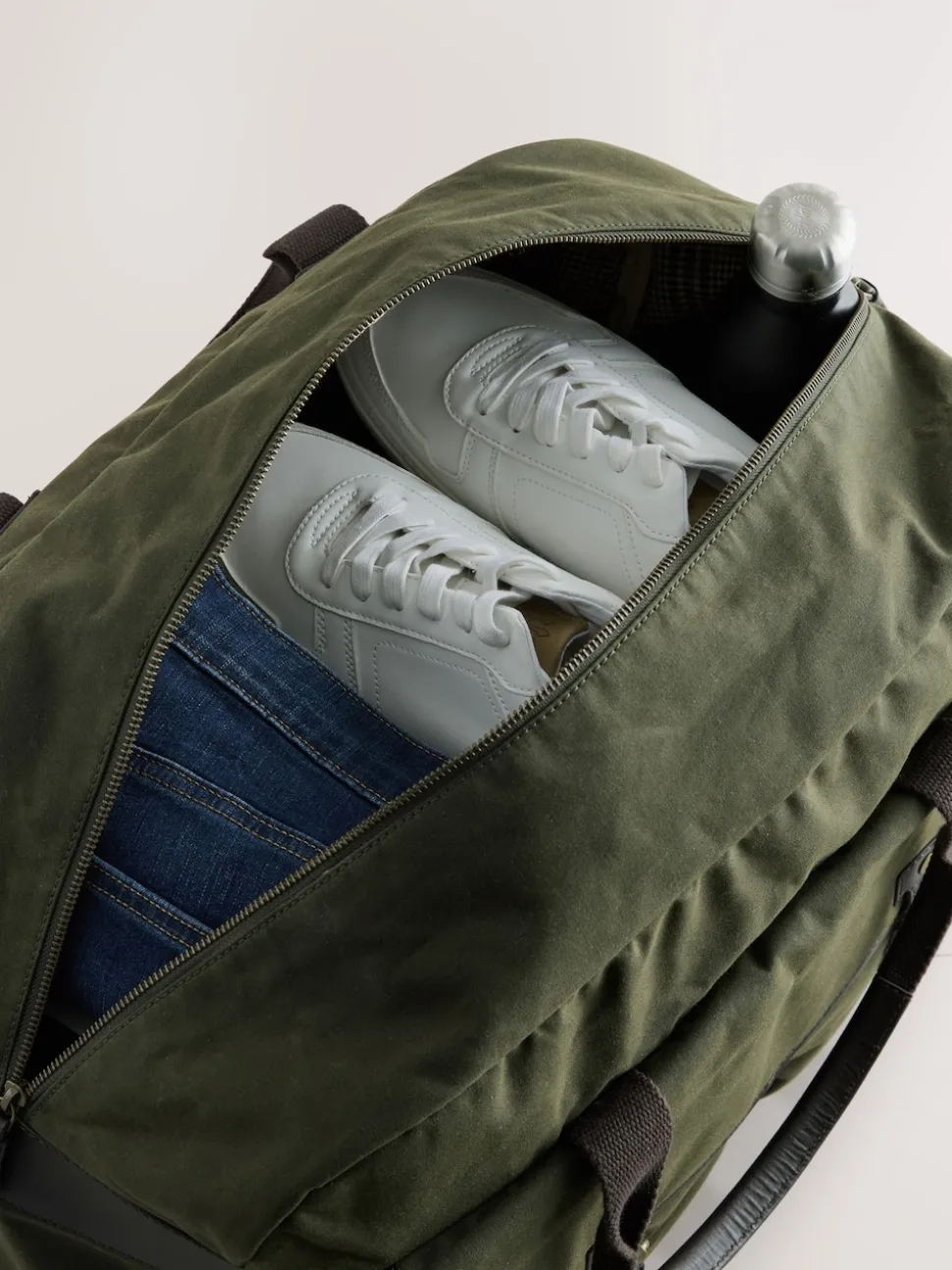 Khaki Green Wax Cotton Weekend Holdall Bag