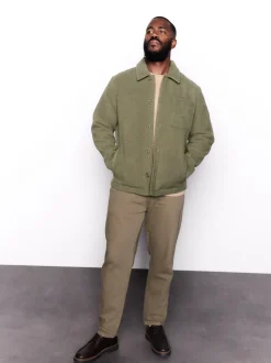 Khaki Green Wool Look Fleece Shacket