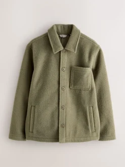 Khaki Green Wool Look Fleece Shacket