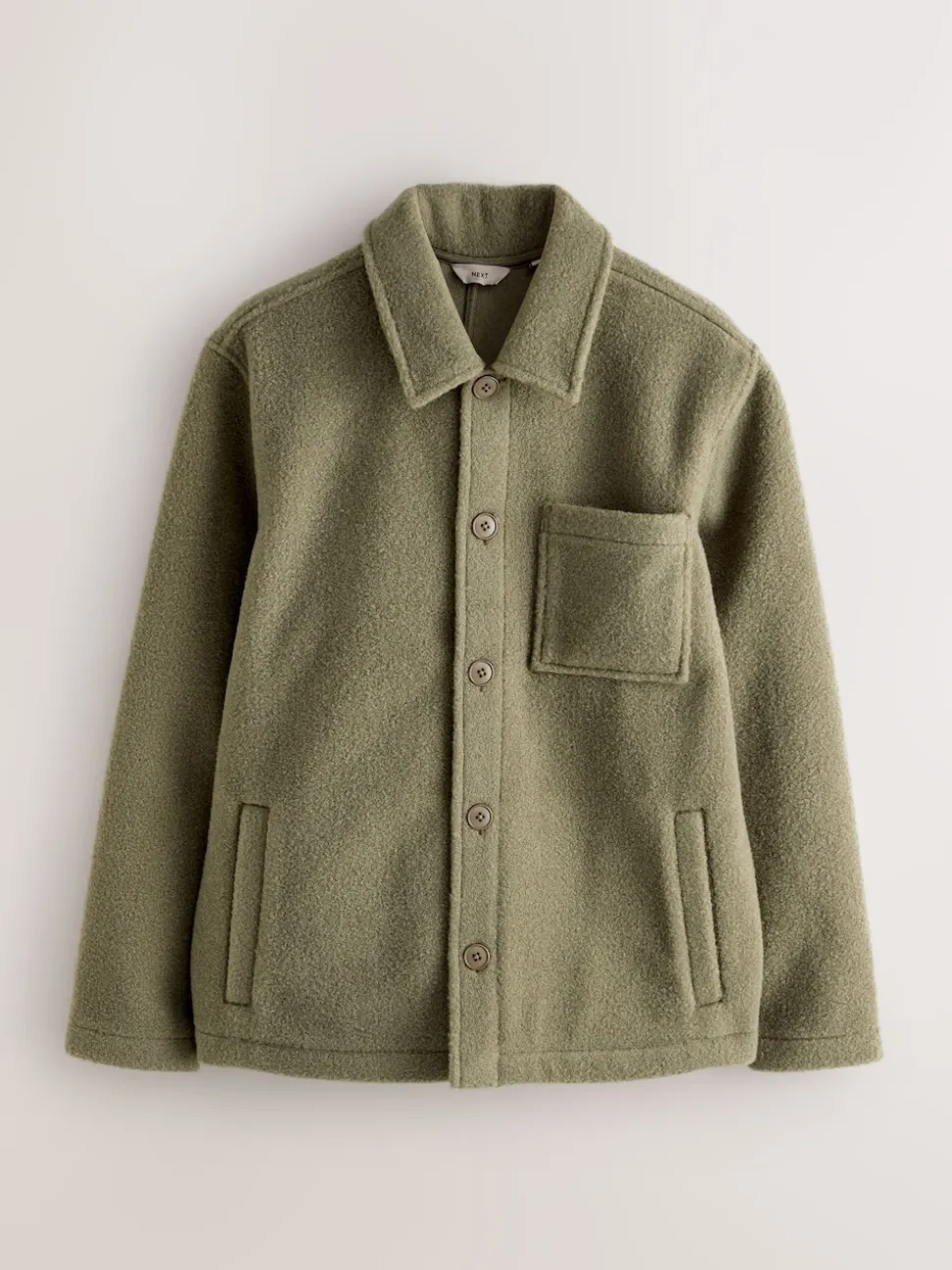 Khaki Green Wool Look Fleece Shacket