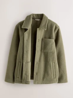 Khaki Green Wool Look Fleece Shacket