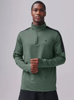 Khaki Green Zip Neck Active Training Top