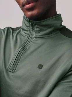 Khaki Green Zip Neck Active Training Top