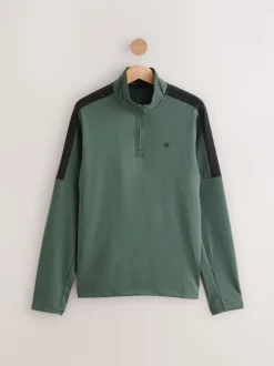 Khaki Green Zip Neck Active Training Top