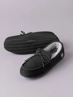 Lakeland Leather Black Mens Sheepskin Moccasin Slippers