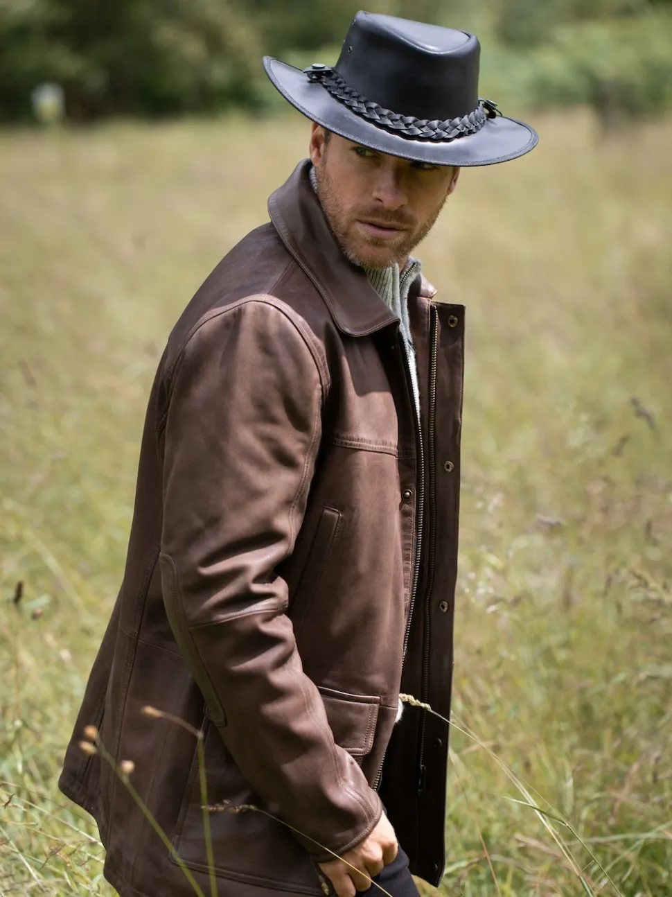 Lakeland Leather Black Outback III Australian Style Leather Hat