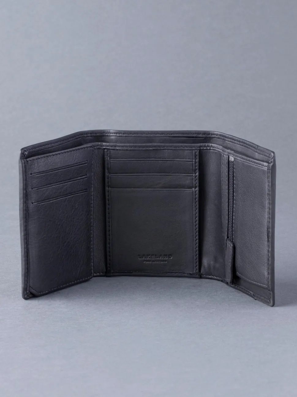 Lakeland Leather Black Stitch Tri-Fold Wallet