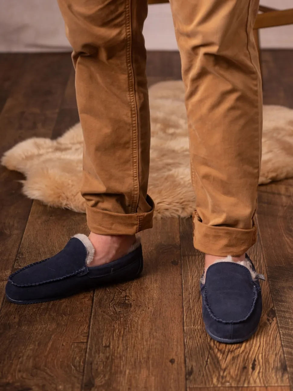 Lakeland Leather Blue Mens Sheepskin Slip-On Moccasins