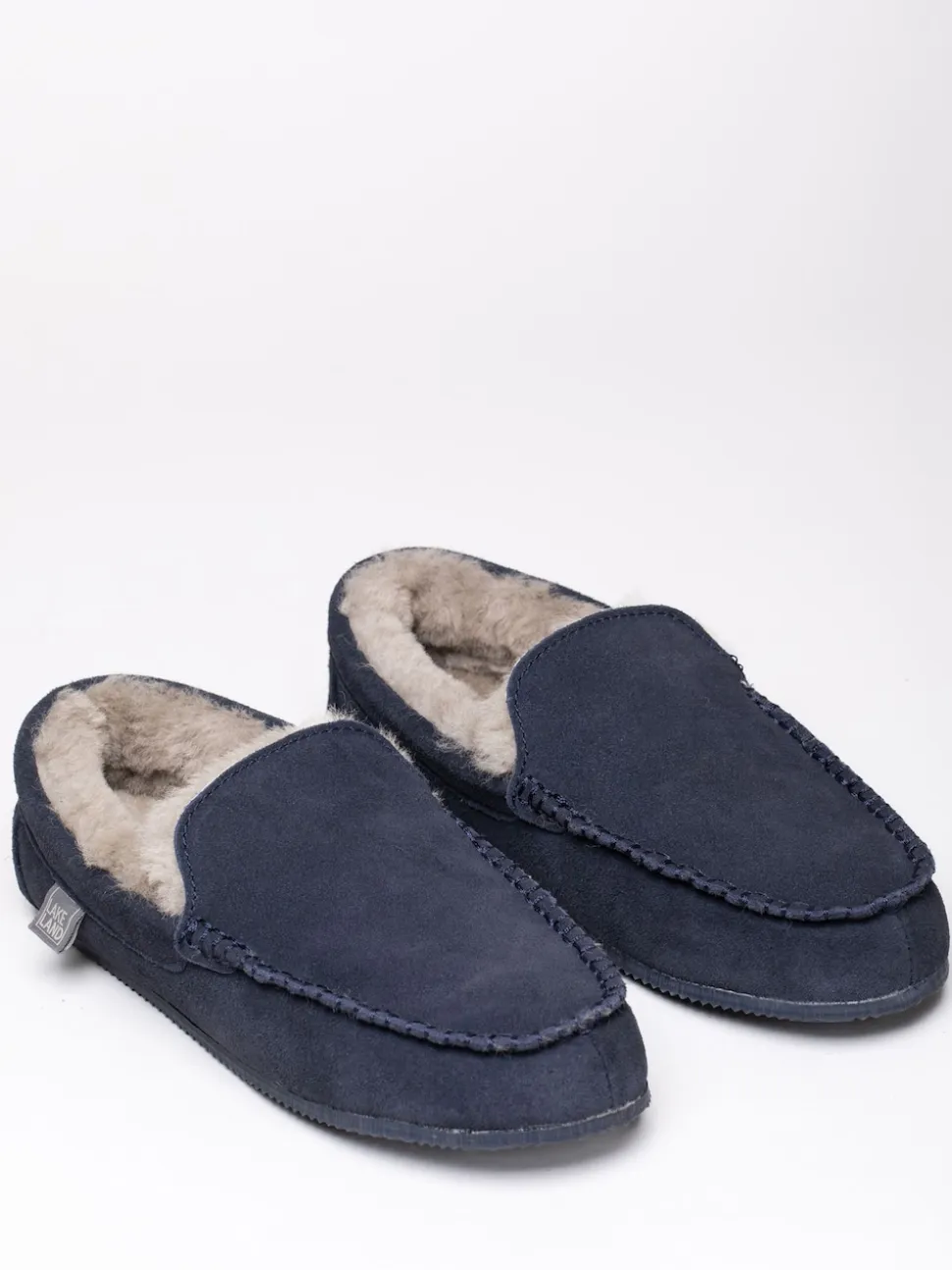 Lakeland Leather Blue Mens Sheepskin Slip-On Moccasins