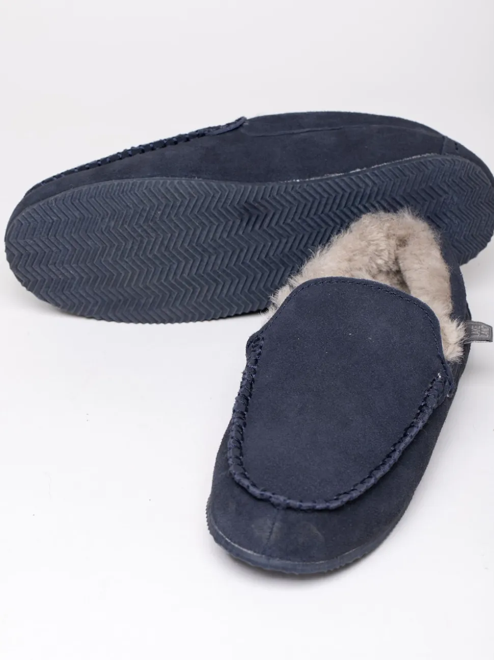 Lakeland Leather Blue Mens Sheepskin Slip-On Moccasins