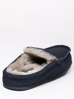 Lakeland Leather Blue Sheepskin Moccasin Slider Slippers
