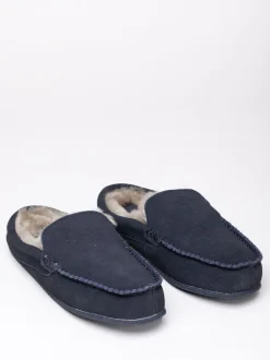 Lakeland Leather Blue Sheepskin Moccasin Slider Slippers