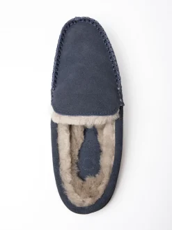 Lakeland Leather Blue Sheepskin Moccasin Slider Slippers