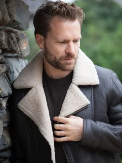 Lakeland Leather Brown Javelin Sheepskin Asymmetric Zip Aviator Jacket
