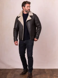 Lakeland Leather Brown Javelin Sheepskin Asymmetric Zip Aviator Jacket