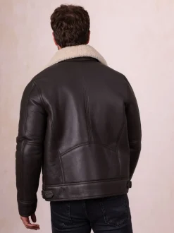 Lakeland Leather Brown Javelin Sheepskin Asymmetric Zip Aviator Jacket
