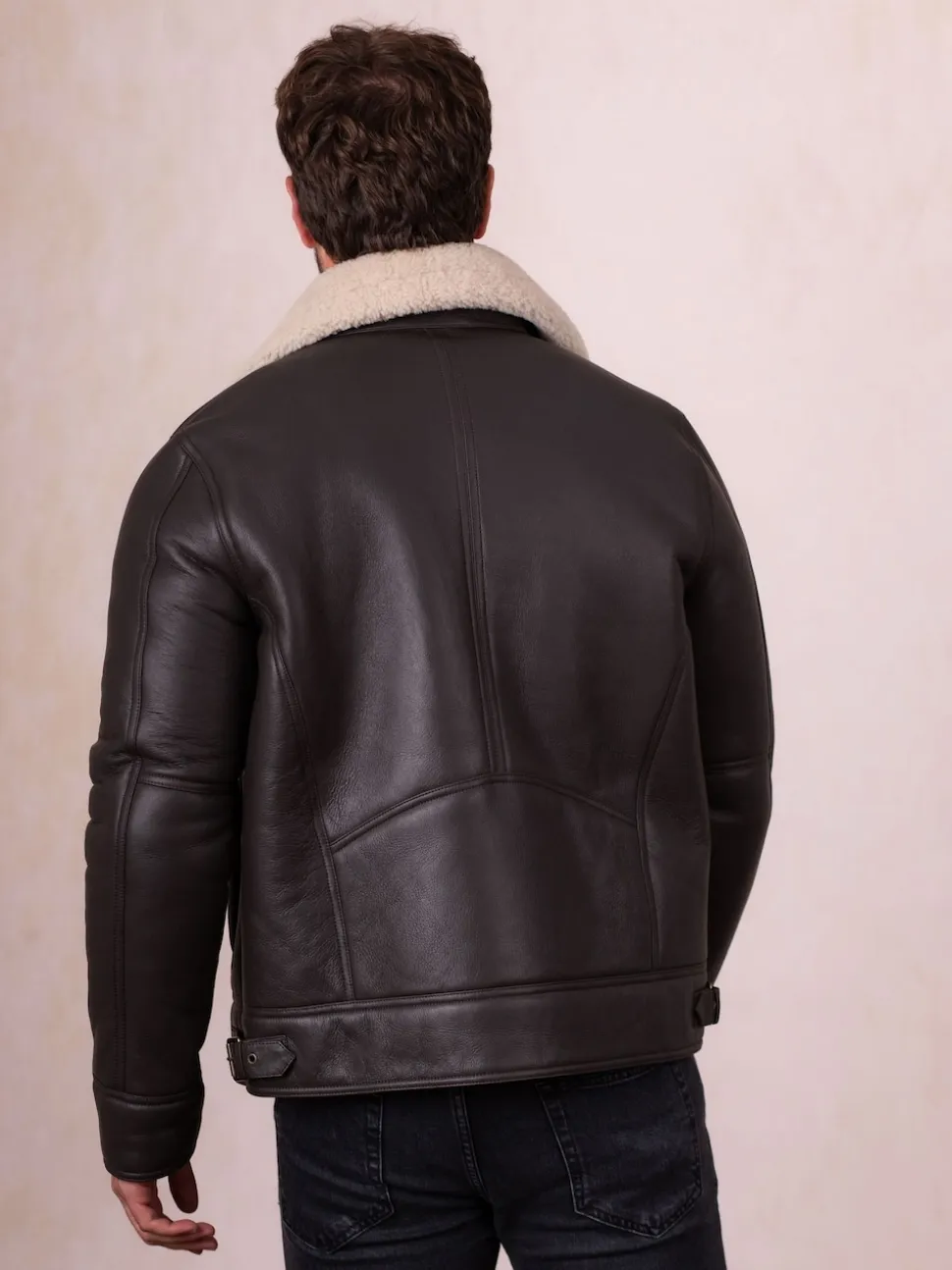 Lakeland Leather Brown Javelin Sheepskin Asymmetric Zip Aviator Jacket