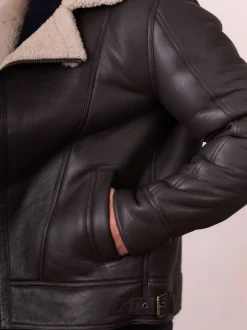 Lakeland Leather Brown Javelin Sheepskin Asymmetric Zip Aviator Jacket