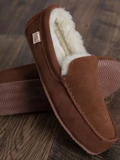Lakeland Leather Brown Mens Sheepskin Slip-On Moccasins