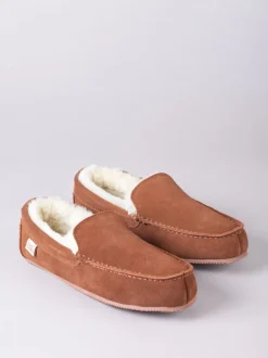 Lakeland Leather Brown Mens Sheepskin Slip-On Moccasins