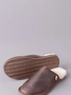 Lakeland Leather Brown Mens Leather Slider Slippers