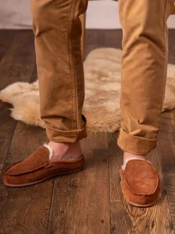 Lakeland Leather Brown Sheepskin Moccasin Slider Slippers