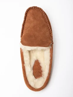 Lakeland Leather Brown Sheepskin Moccasin Slider Slippers