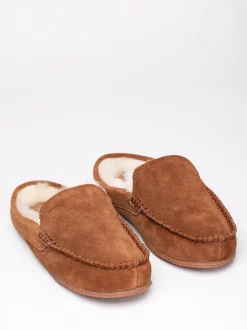 Lakeland Leather Brown Sheepskin Moccasin Slider Slippers