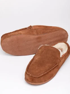 Lakeland Leather Brown Sheepskin Moccasin Slider Slippers