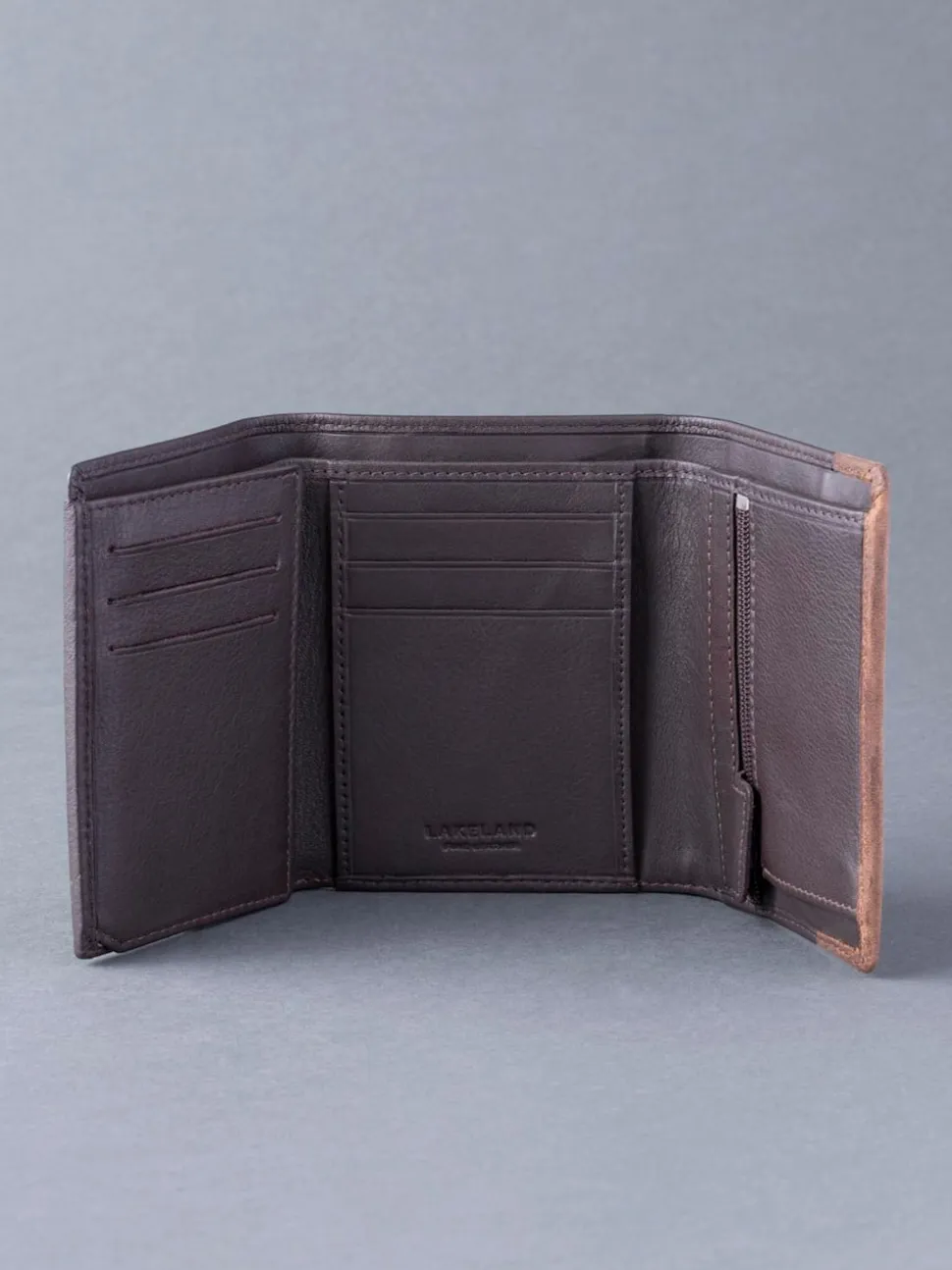 Lakeland Leather Brown Stitch Tri-Fold Wallet