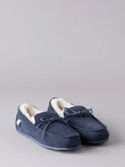 Lakeland Leather Navy Blue Mens Sheepskin Moccasin Slippers