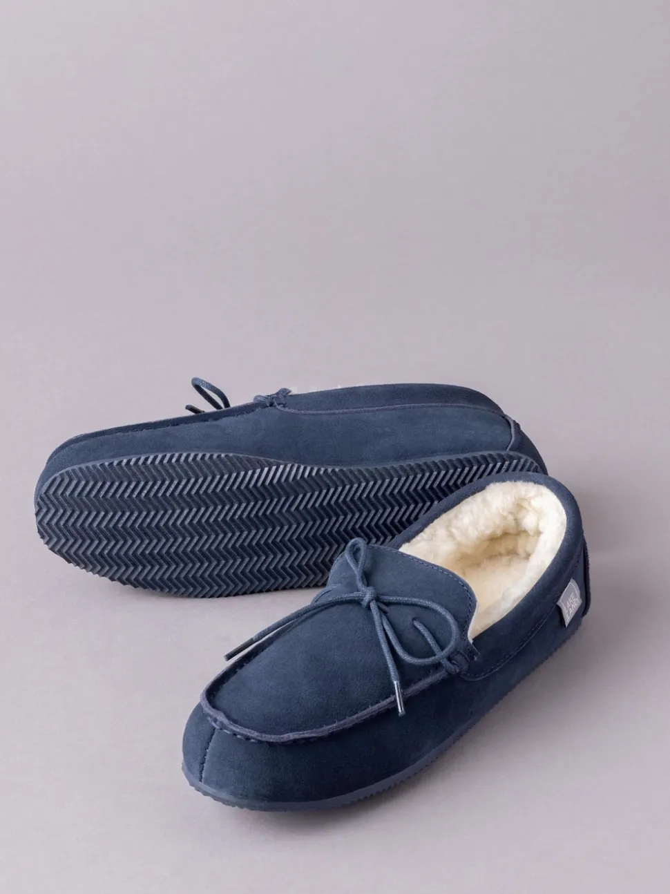 Lakeland Leather Navy Blue Mens Sheepskin Moccasin Slippers