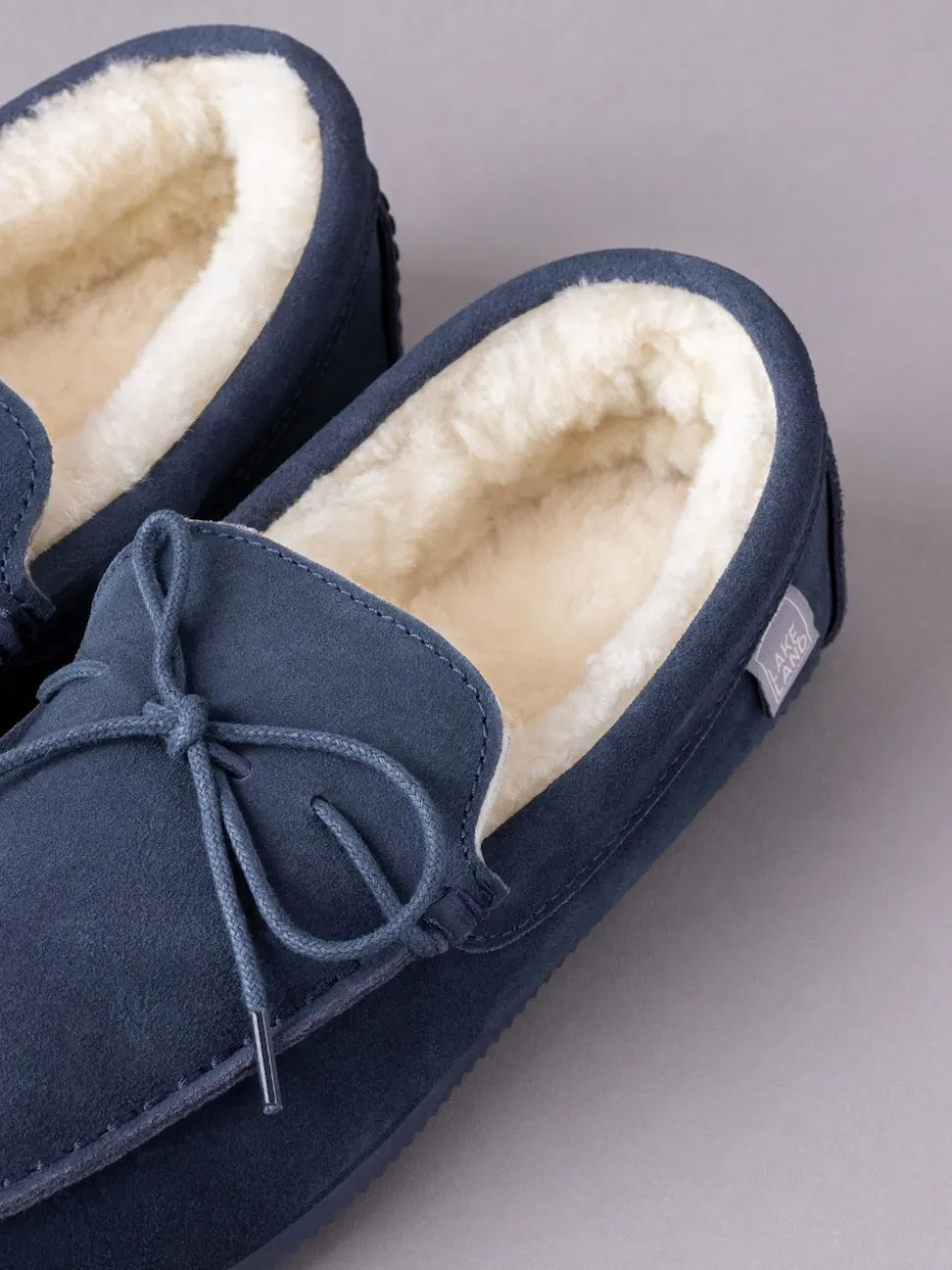 Lakeland Leather Navy Blue Mens Sheepskin Moccasin Slippers
