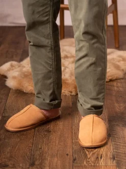 Lakeland Leather Tan Brown Mens Sheepskin Slider Slippers