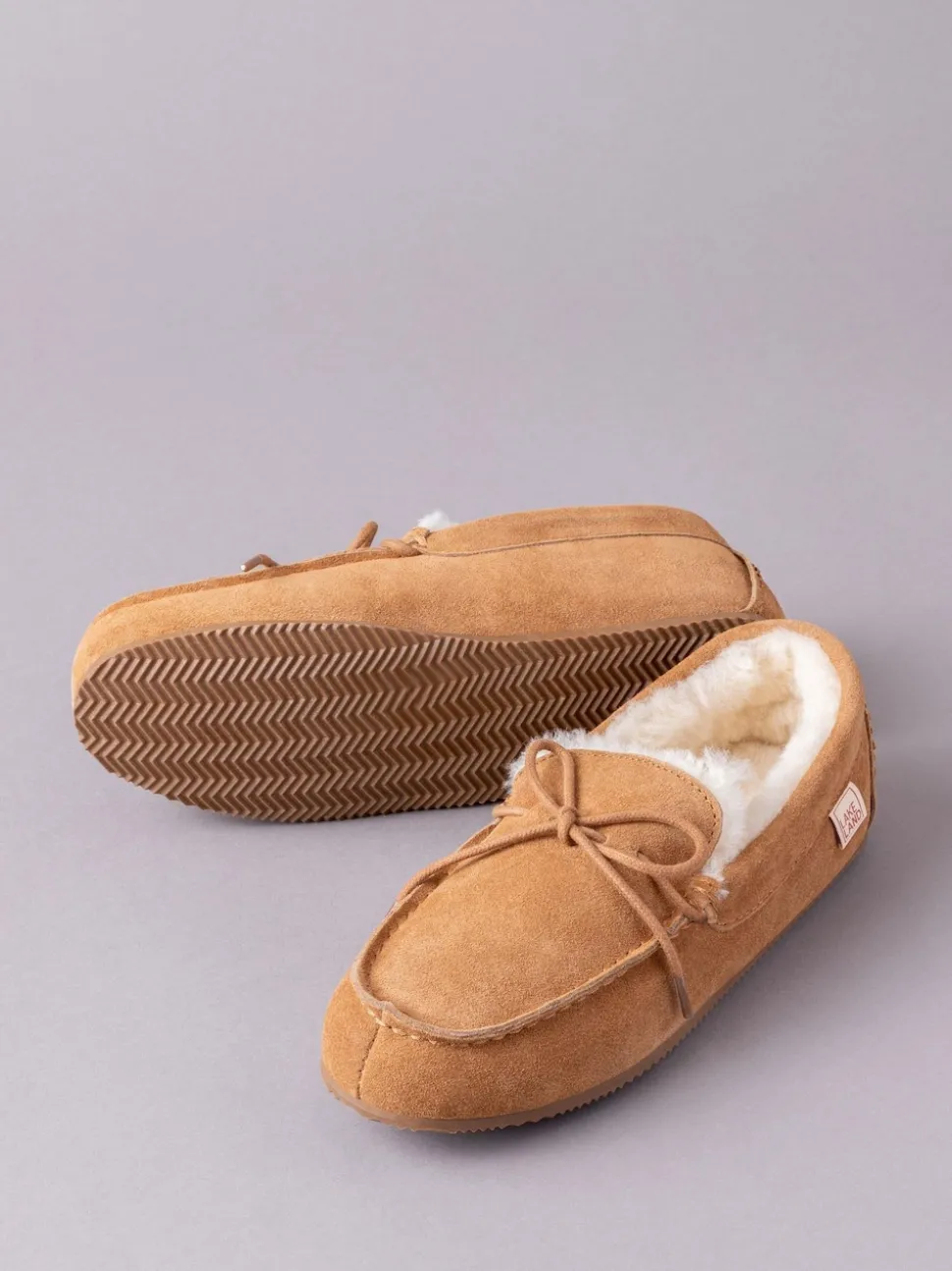Lakeland Leather Tan Brown Mens Sheepskin Moccasin Slippers
