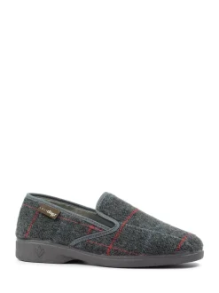 Lazy Dogz Grey Hughes Check Print Full Slippers