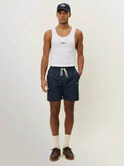 Les Deux Navy Blue Stan Stripe Seersucker Swim Shorts