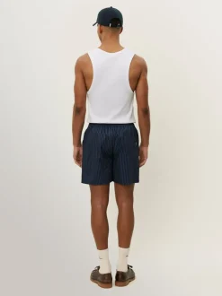 Les Deux Navy Blue Stan Stripe Seersucker Swim Shorts