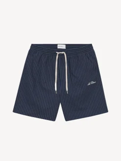 Les Deux Navy Blue Stan Stripe Seersucker Swim Shorts