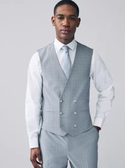 Light Blue Check Suit Waistcoat