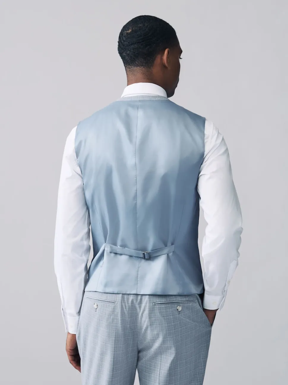 Light Blue Check Suit Waistcoat