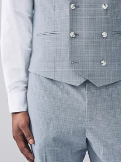 Light Blue Check Suit Waistcoat