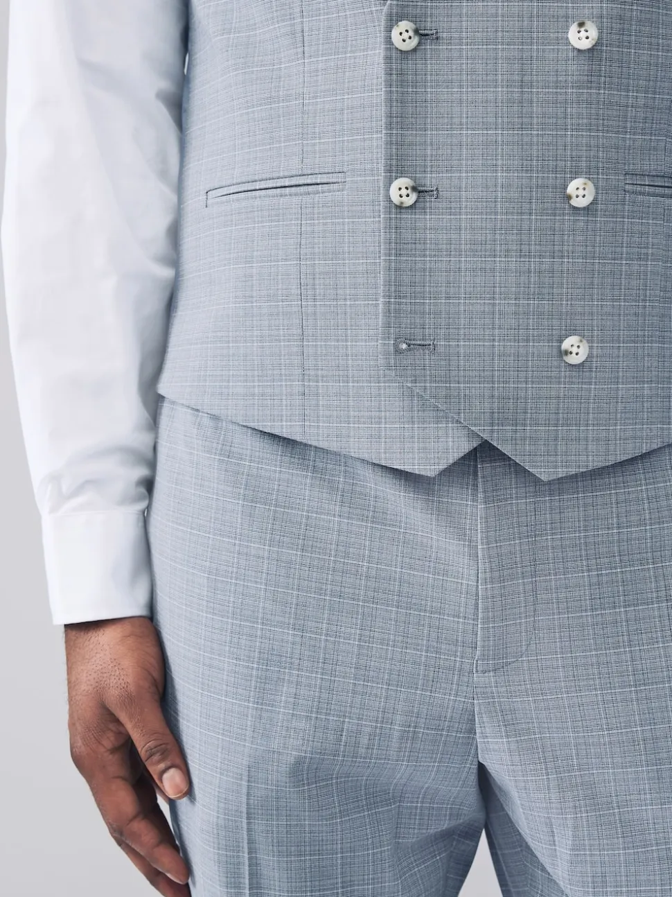 Light Blue Check Suit Waistcoat