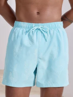 Light Blue Embroidered Swim Shorts