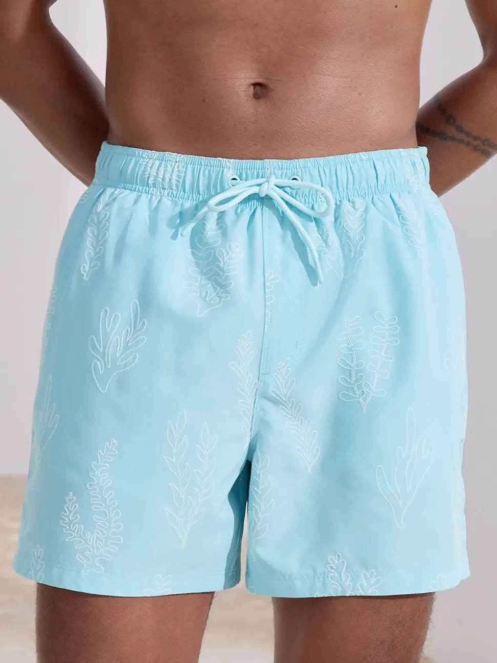 Light Blue Embroidered Swim Shorts