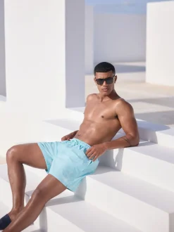 Light Blue Embroidered Swim Shorts